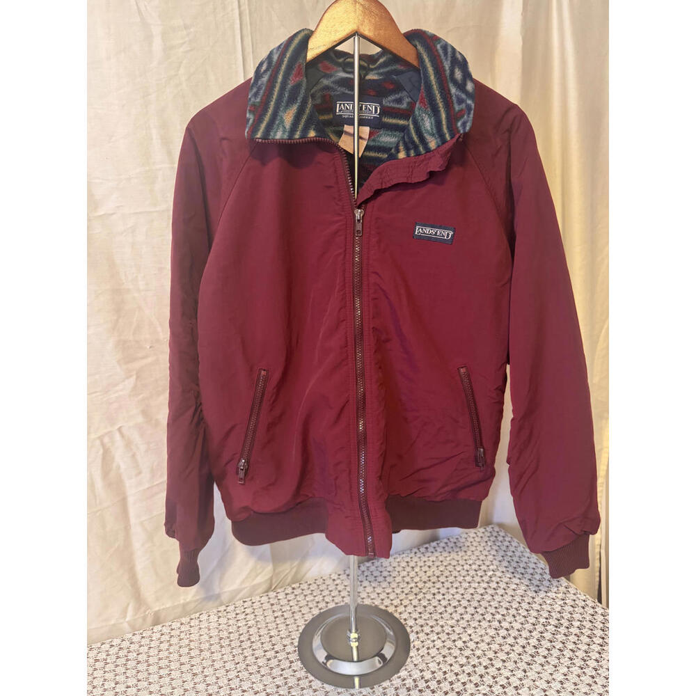 Vintage Lands' End Squall Jacket Maroon Fleece Lined Bomber Jacket‎ Mens Large